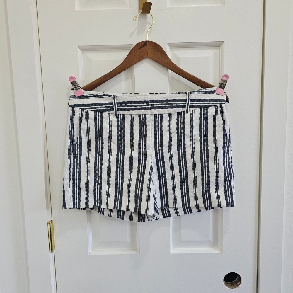 Ann Taylor Factory Signature Navy White Striped Shorts Womens Sz 4 Cotton Blend